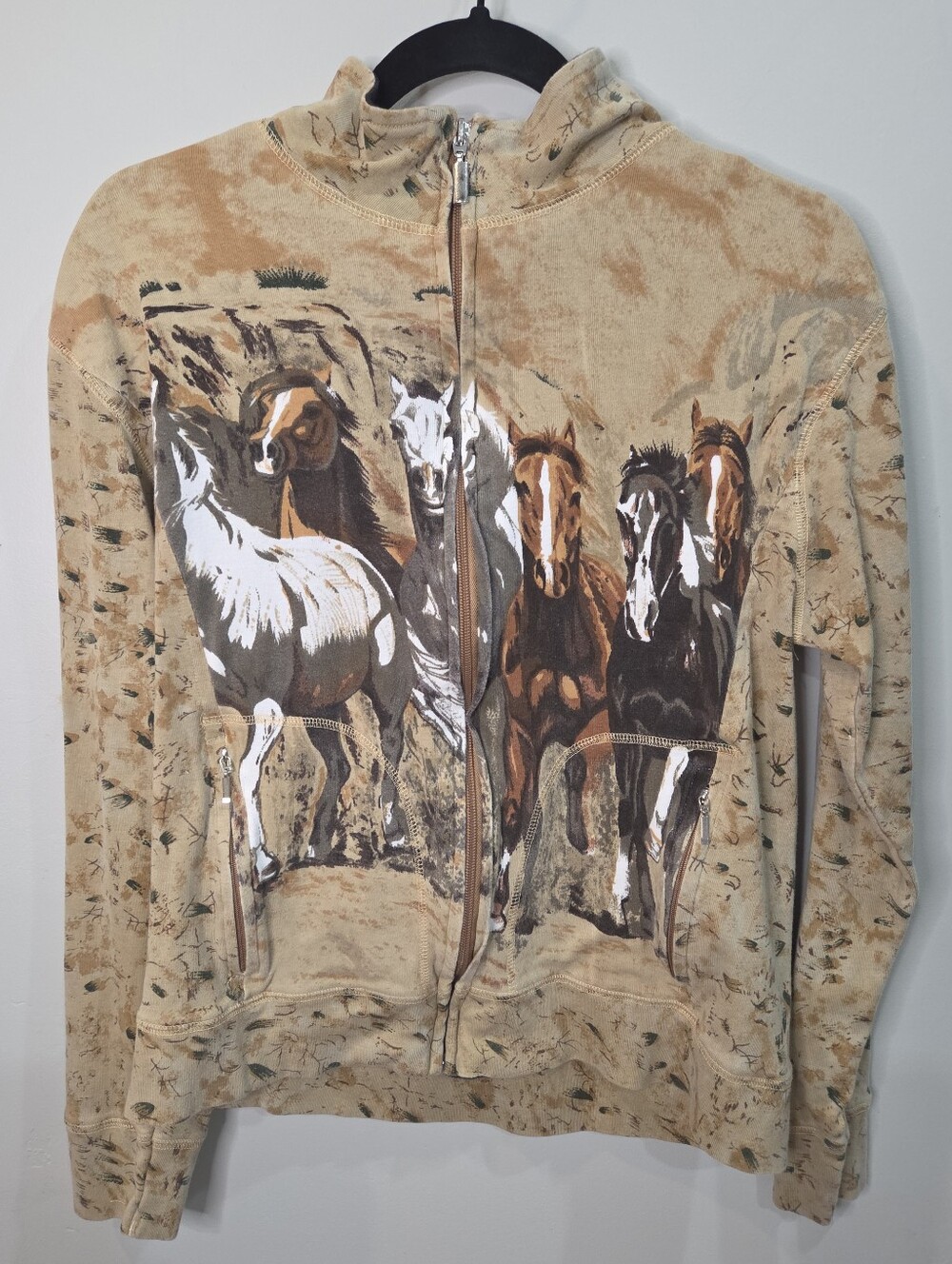 Vintage Keren Hart Full Zip Funnel Neck Jacket Horses Graphic Size Small Western